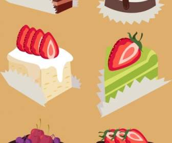 Fruit Cream Cakes Icons Colorful 3d Design