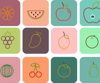 Schema Di Colore Piatto Di Frutta Icone Isolamento