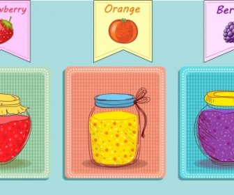 Fruit Jam Icons Jar Icons Colored Handdrawn Design