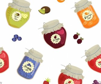 Potes De Compota De Fruta Fundo ícones Do Frasco De Vidro Multicolorido