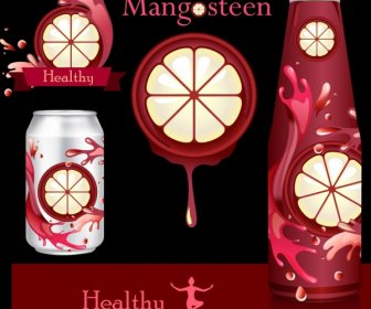 Fruchtsaft Werbung Mangostan Flaschen Dekoration Plätschernden Weise