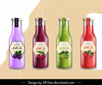 Fruit Juice Bottle Templates Shiny Colorful Design