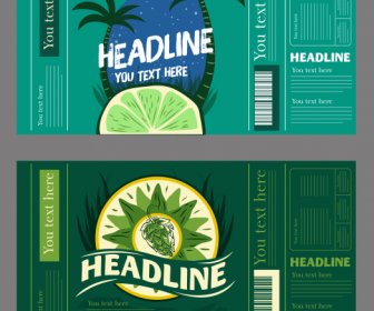 Fruit Juice Label Templates Dark Green Handdrawn Decor