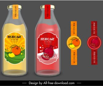 Fruit Juice Labels Templates Colored Handdrawn Sketch