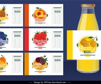 Etiquetas De Jugo De Frutas Plantillas Colorido Diseño Plano