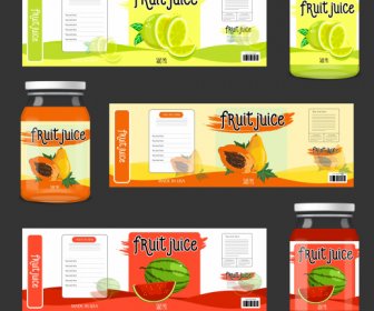 Fruit Juice Labels Templates Lemon Papaya Watermelon Sketch
