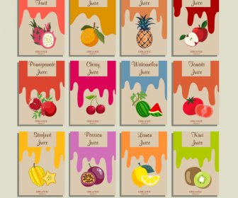 Obst-Etiketten Vorlagen Farbige Retro Geschmolzene Farbe Dekor