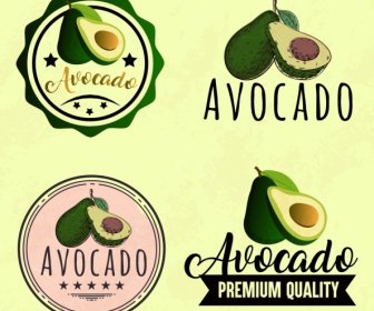 Aguacate, Frutas Logotipos Coleccion Iconos Diferentes Formas De Aislamiento