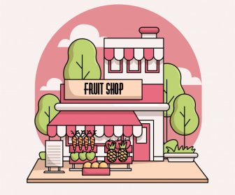 Loja De Frutas Fundo Exterior Plano De Mão Desenhado Esboço