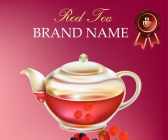 Fruit Tea Advertisement Pot Strawberry Berry Icons Decor