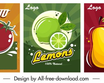 Fruits Advertising Posters Tomato Lemon Pear Sketch
