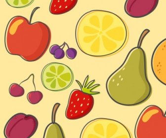 Fruits Background Colored Flat Handdrawn Repeating Design