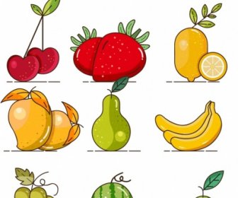 Meyveler Arka Plan Renkli Simgeler Klasik Tasarım