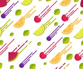 Früchte Hintergrund Bunte Bewegung Design Sich Wiederholende Slices Symbole