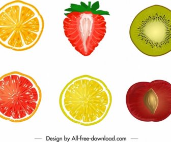 Frutas Fundo Colorido Fatiado Design Desenhado à Mão