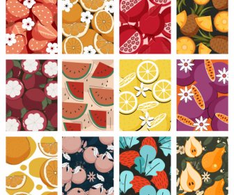 Früchte Hintergrundvorlagen Farbige Retro Nahaufnahme Design