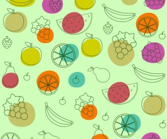 Fruits Background Various Colored Types Sketch
