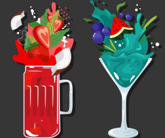 Frutta Cocktail Icone Colorato Design Dinamico