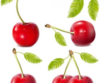 Fruits Food Leaves Red Cherries