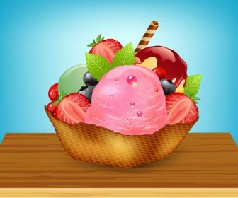 Fruits Ice Cream Background 3d Colored Decoration