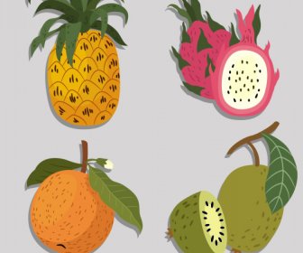 Fruits Icons Colored Classic Handrrawn Sketch