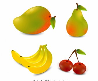 Fruits Icons Colorful Modern 3d Design