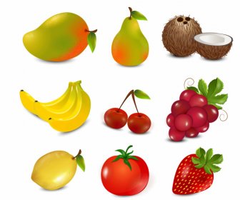 Fruits Icons Shiny Colorful Modern Sketch