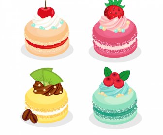 Fruits Macarons Icons Sets Colorful Classical Circle Shapes