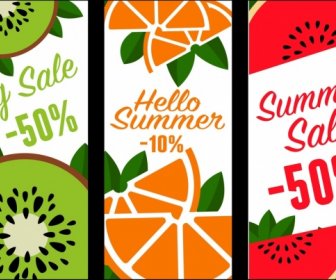 Fruits Sales Banners Kiwi Orange Water Melon Icons