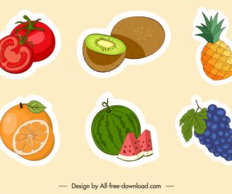 Fruits Stickers Colorful Flat Classic Handdrawn
