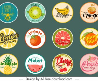 Fruits Stickers Templates Collection Flat Classical Design