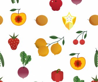 Frutas Vegetais Padrão Brilhante Decoração Colorida