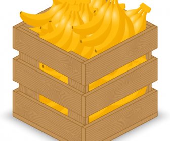 Fruits With Wooden Crate Vector Graphics