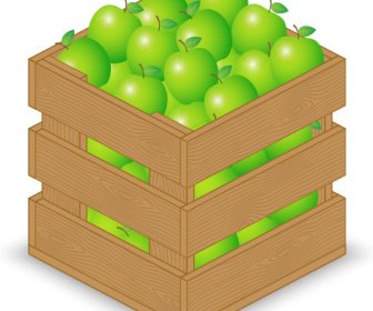 Fruits With Wooden Crate Vector Graphics