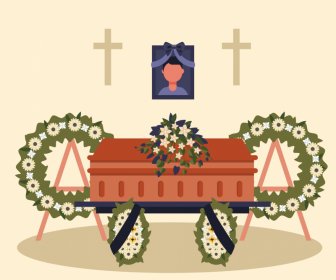 funeral icon coffin wreath sketch