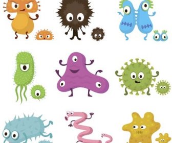 Vector De Dibujos Animados Divertido Bacterias Y Virus