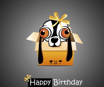 Funny Cartoon Character With Birthday Cards Set Vector