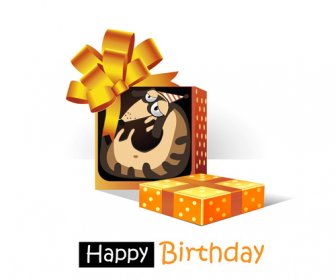 Funny Cartoon Character With Birthday Cards Set Vector