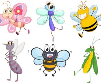 Insectos Graciosos Dibujos Animados Conjunto De Vectores