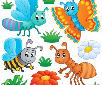 Insectos Graciosos Dibujos Animados Conjunto De Vectores