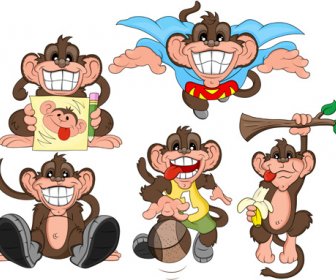 Kartun Lucu Monyet Vektor Ikon Vektor Dan