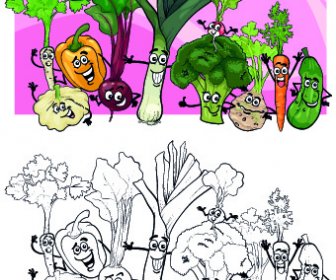 Kartun Lucu Sayuran Vektor