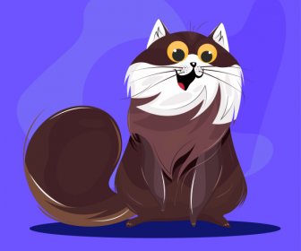 Funny Cat Icon Colored Cartoon Character Sketch