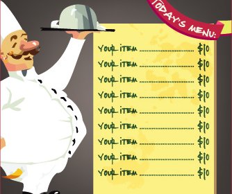 Funny Chef With Menu Template Vector