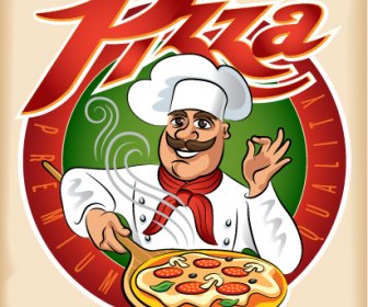 funny chef with pizza vector