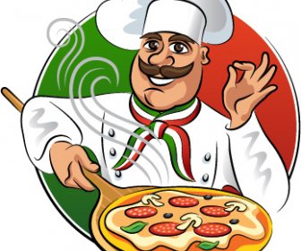 Chef Drôle Avec Pizza Vecteur 4