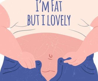 Lustige Diät Banner Fett Menschlichen Symbol Farbigen Cartoon