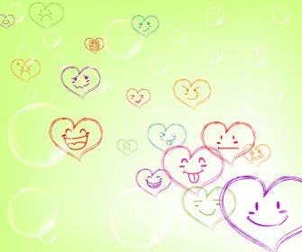 Yeşil Zemin üzerine Duygu Kalplerin Komik çizim