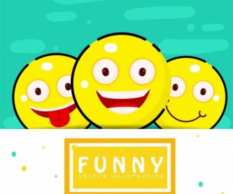 Funny Emotional Icons Yellow Circle Design