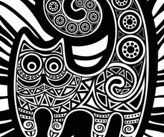Funny Floral Pattern Cats Vector